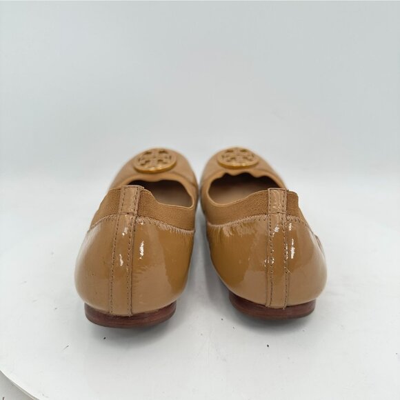 Tory Burch Caroline Women Size 8M Brown Patent Leather Elastic Ballet Flat Shoes - Picture 5 of 12